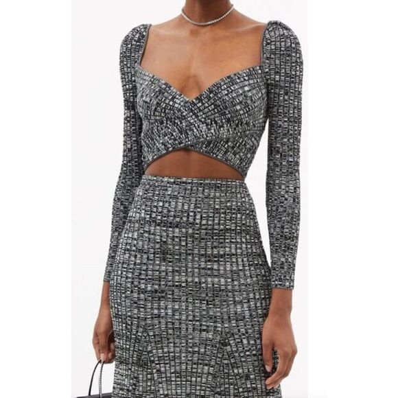 Self-Portrait Crossover-front Ribbed-knit Cropped Top NWOT Size Medium - Picture 2 of 7